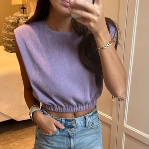 Endless Rose Pleated Shoulder Pad Top - Purple Sleeveless